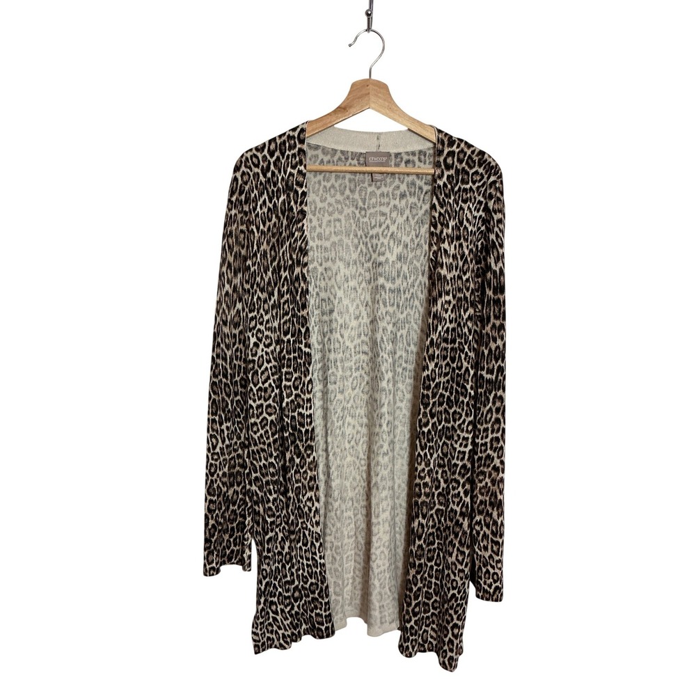 Chico's Size 3 XL Leopard Print Longline Open Front Cardigan